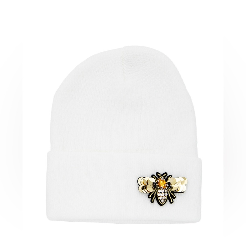 Golden Bee Embellished Beanie Hat